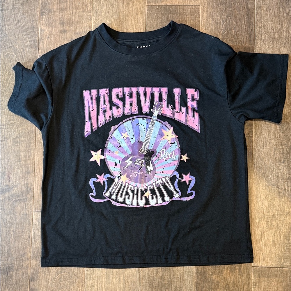 SHEIN Black and Pink Nashville Rock Tee